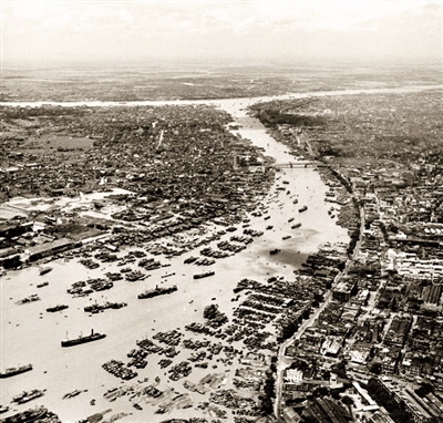 1949年8月，珠江航拍图。