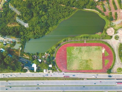南村镇体育中心，在喧闹的马路和碧水绿地间形成自然的过渡。