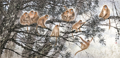 知名画家方楚雄作品《瑞雪金猴》