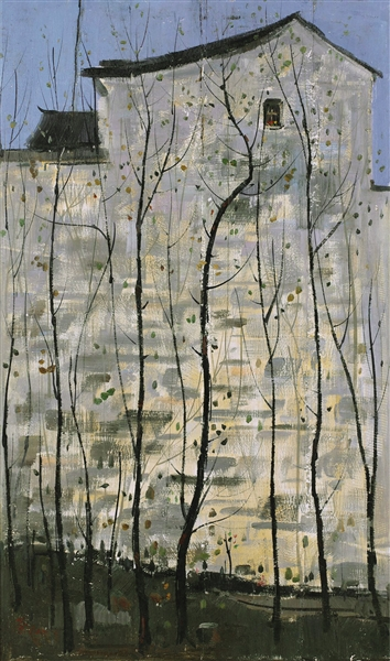 《白桦林》木板油画 吴冠中