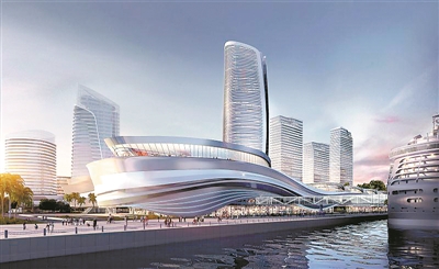 从效果图可见航站楼建筑造型像一条飞跃而起的鲸鱼。