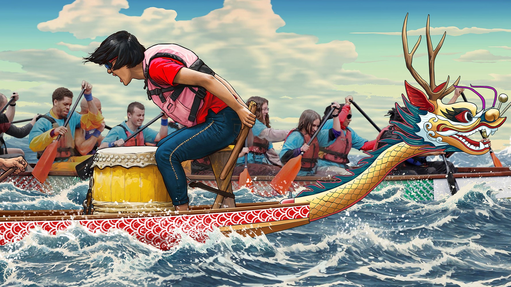 Long scroll painting captures the essence of dragon boat racing